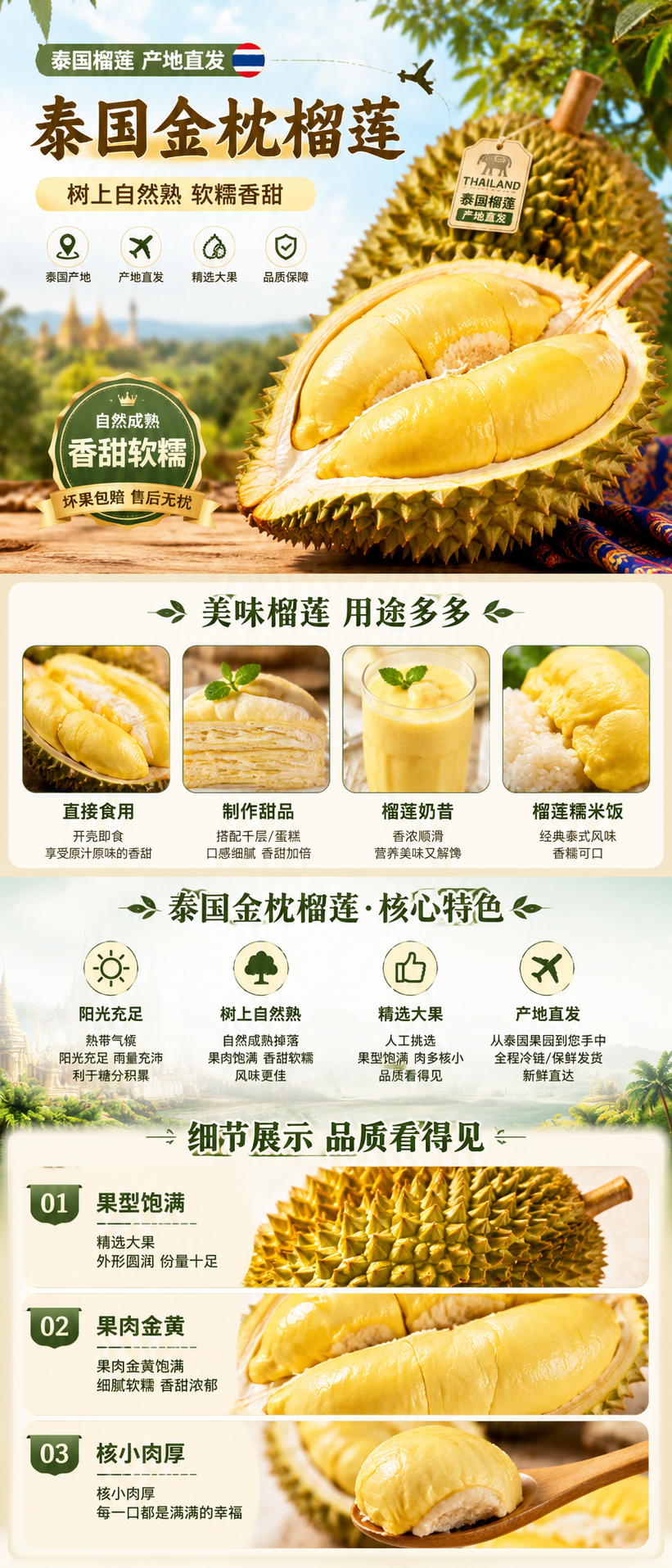 作品中心真实记录:输入一句榴莲需求,输出一张竖版详情长图