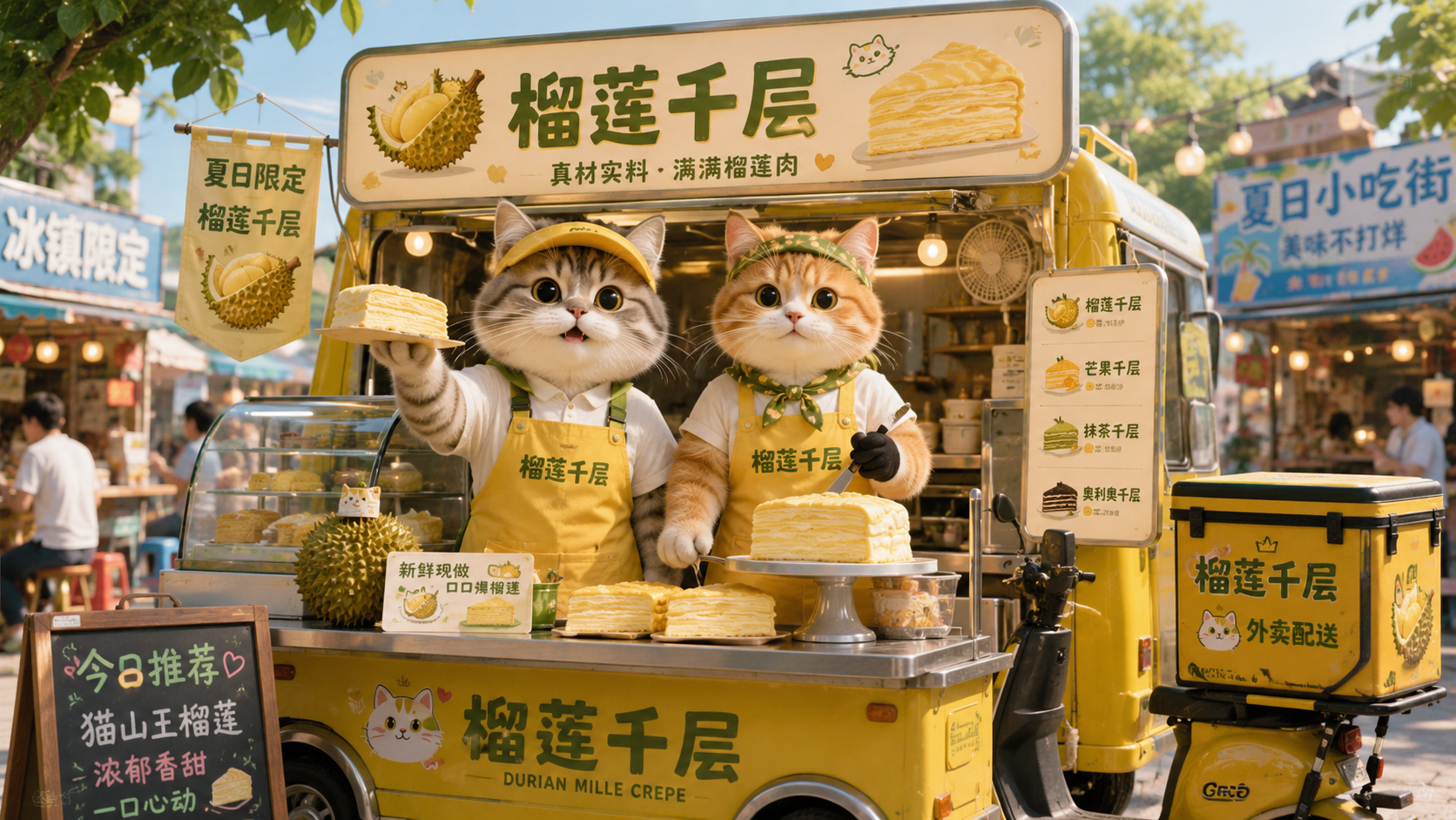 宠物猫小吃车卖榴莲千层的真实产出