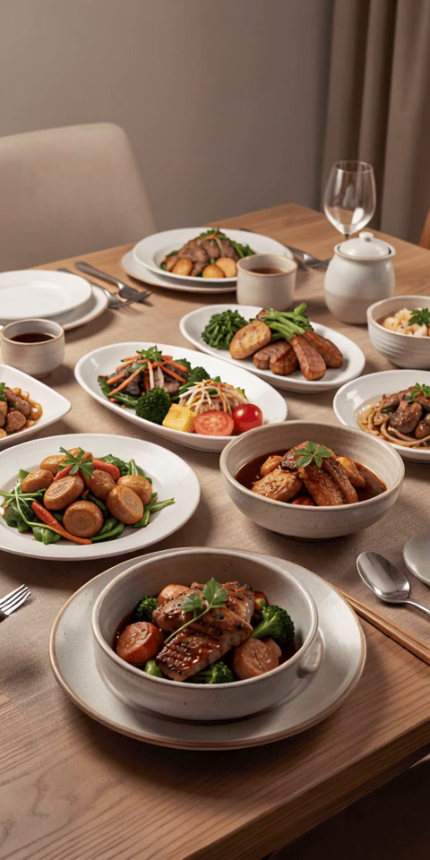 真实产出视频截帧:餐桌环绕画面